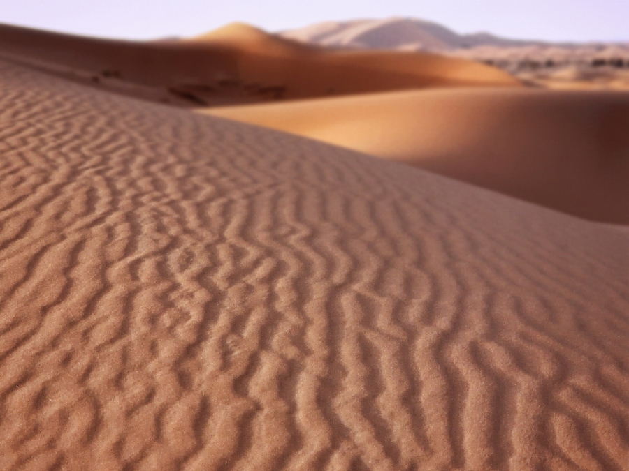 Merzouga - Duinen Met een jeep zijn we in Merzouga beland, een klein dorpje in de Erg Chebbi woestijn met zandduinen tot 150m hoog. Vooral bij zonsondergang kan je een geweldig mooi schouwspel van schaduwen en rode zand aanschouwen. Stefan Cruysberghs